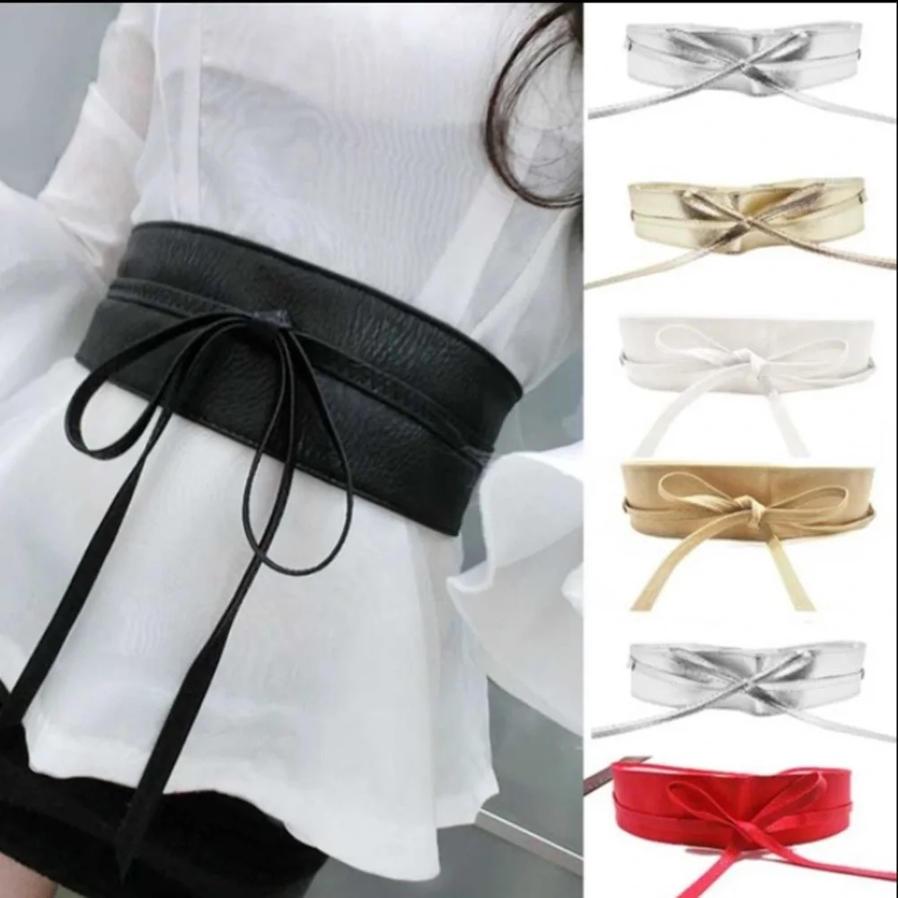 Soft Faux Leather Wide Self Tie Wrap Around Obi Waist Band Boho Dress Belt